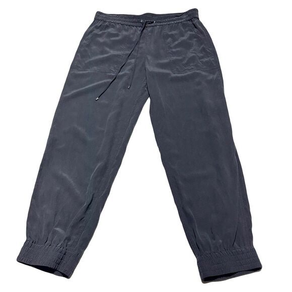 Theory Cortland 100% Silk Jogger Pants Womens Size 8 Washed Black Pull On - Picture 1 of 8